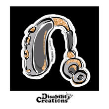 Load image into Gallery viewer, The sticker on a black background sticker. The Disability Creations logo is on the bottom. 