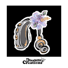 Load image into Gallery viewer, The sticker on a black background sticker. The Disability Creations logo is on the bottom..