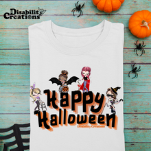 Load image into Gallery viewer, A folded shirt next to Halloween decor, spiders, pumpkins and spider web..