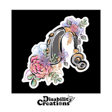 Load image into Gallery viewer, The Hearing Aid with Flowers on a black background.