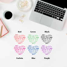 Load image into Gallery viewer, A laptop surrounded by paper clips, coffee, note book and 6 different color options. (red, green, black, fuchsia, blue and purple.
