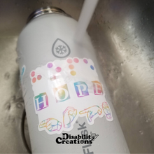 Load image into Gallery viewer, A water bottle with the Hope sticker is in the sink. Water is falling on it.
