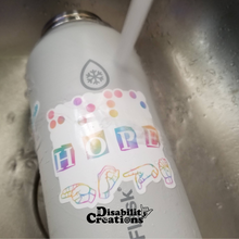 Load image into Gallery viewer, A water bottle with the Hope sticker is in the sink. Water is falling on it.