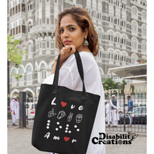 Load image into Gallery viewer, A woman posting in the street. She is holding the tote bag.