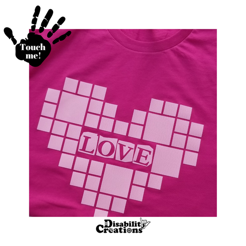 Love Heart-Shaped Collage T-Shirt, berry shirt with pink texture design