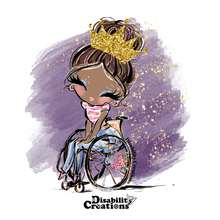 Load image into Gallery viewer, Miss Wheelchair, Purple Background Sticker | Skin Tones and Hair Colors Options