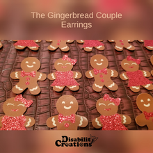 Load image into Gallery viewer, Gingerbread couple earrings in rows.
