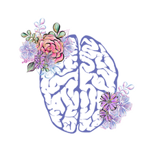 Load image into Gallery viewer, A light purple brain with two flower arrangements. One arrangement is located on the top left with pink, purple, light purple, and green leaves. The bottom right arrangement has purple flowers and leaves.