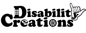 On top it says, "Our Logo" and on the bottom, it says "I wanted to make sure Disability Creations' logo showcases some disabilities. On top, it says disability; inside the letter 'D" has the Braille Cell, and the "Y" is inside a "Y" American Sign Language-fingerspelled sign. Below disability is Creations; inside the "E," it has the icon for hidden disabilities (an eye with a line crossing through it). Finally, a wheel for the "O' represents physical disabilities.