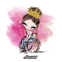 Load image into Gallery viewer, Miss Wheelchair, Pink Background Sticker | Skin Tones and Hair Colors Options
