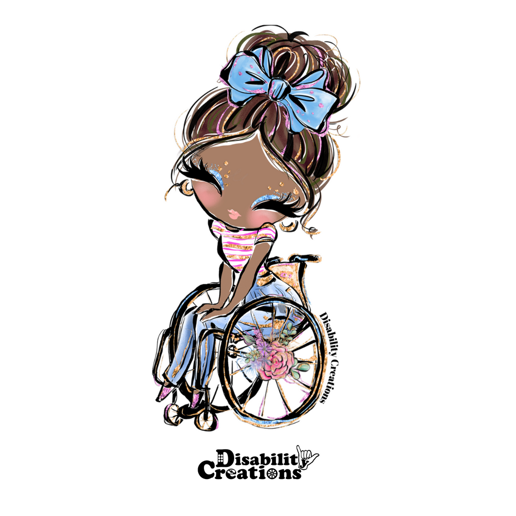 A Lady Using A Wheelchair With Brown Bun Hair Style Sticker