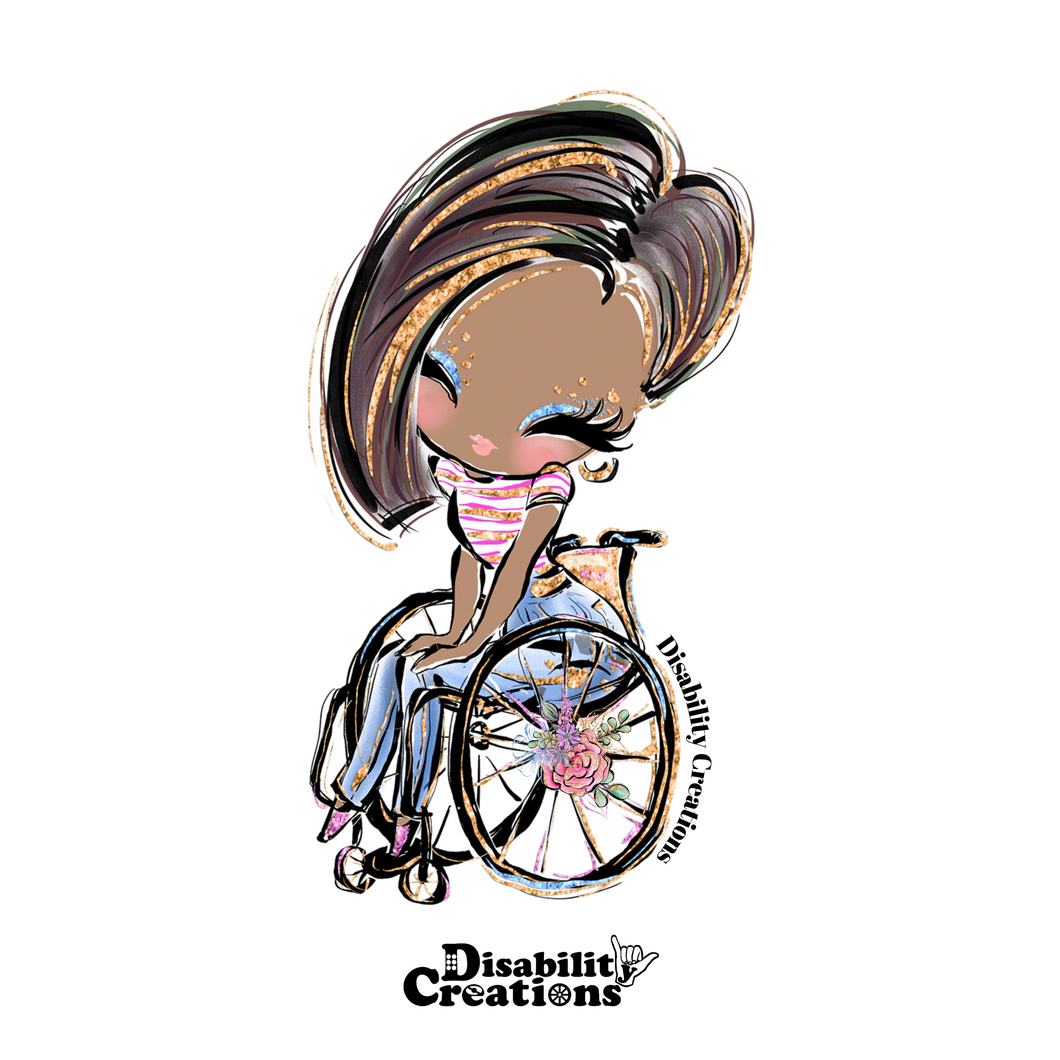 A Black Lady Using A Wheelchair with Bob Hair Style, Brown Hair Sticker