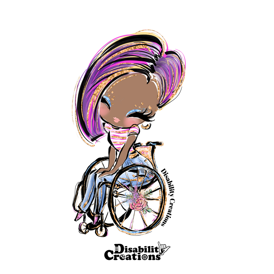 A Black Lady Using A Wheelchair with Bob Hair Style, Purple Hair Sticker