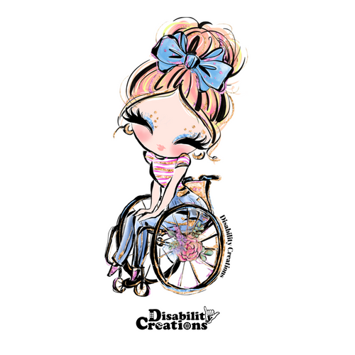A Lady Using A Wheelchair With Blond Bun Hair Style Sticker