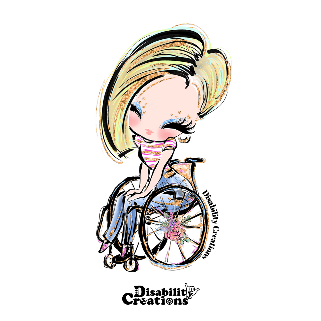 A Lady Using A Wheelchair with Bob Hair Style, Blond Hair Sticker