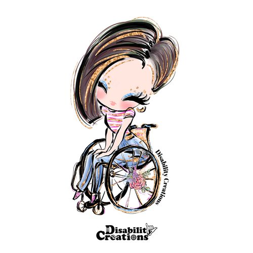 A-Lady-Using-A-Wheelchair-with-Bob-Hair-Style-Brown-Hair-Sticker