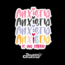 Load image into Gallery viewer, A picture of all the color sticker options- From top to bottom, pink, black, blue, and multicolor. 
