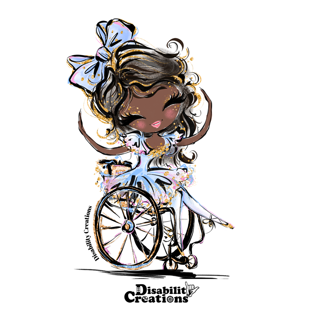 Ballerina Using a Wheelchair, Black Woman with Black Hair Sticker