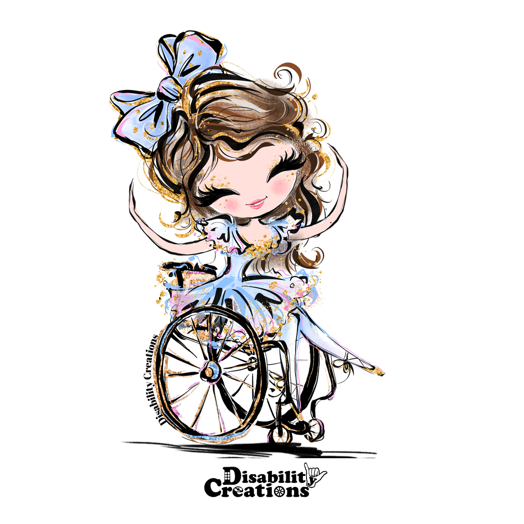 Ballerina Using a Wheelchair, Brown Hair Sticker
