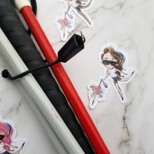Load image into Gallery viewer, Multiple stickers surround a white cane.
