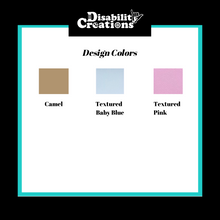 Load image into Gallery viewer, Color Chart.  Design Colors: Camel, Textured baby blue, and textured pink.
