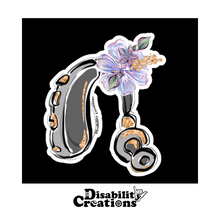 Load image into Gallery viewer, The sticker on a black background sticker. The Disability Creations logo is on the bottom..
