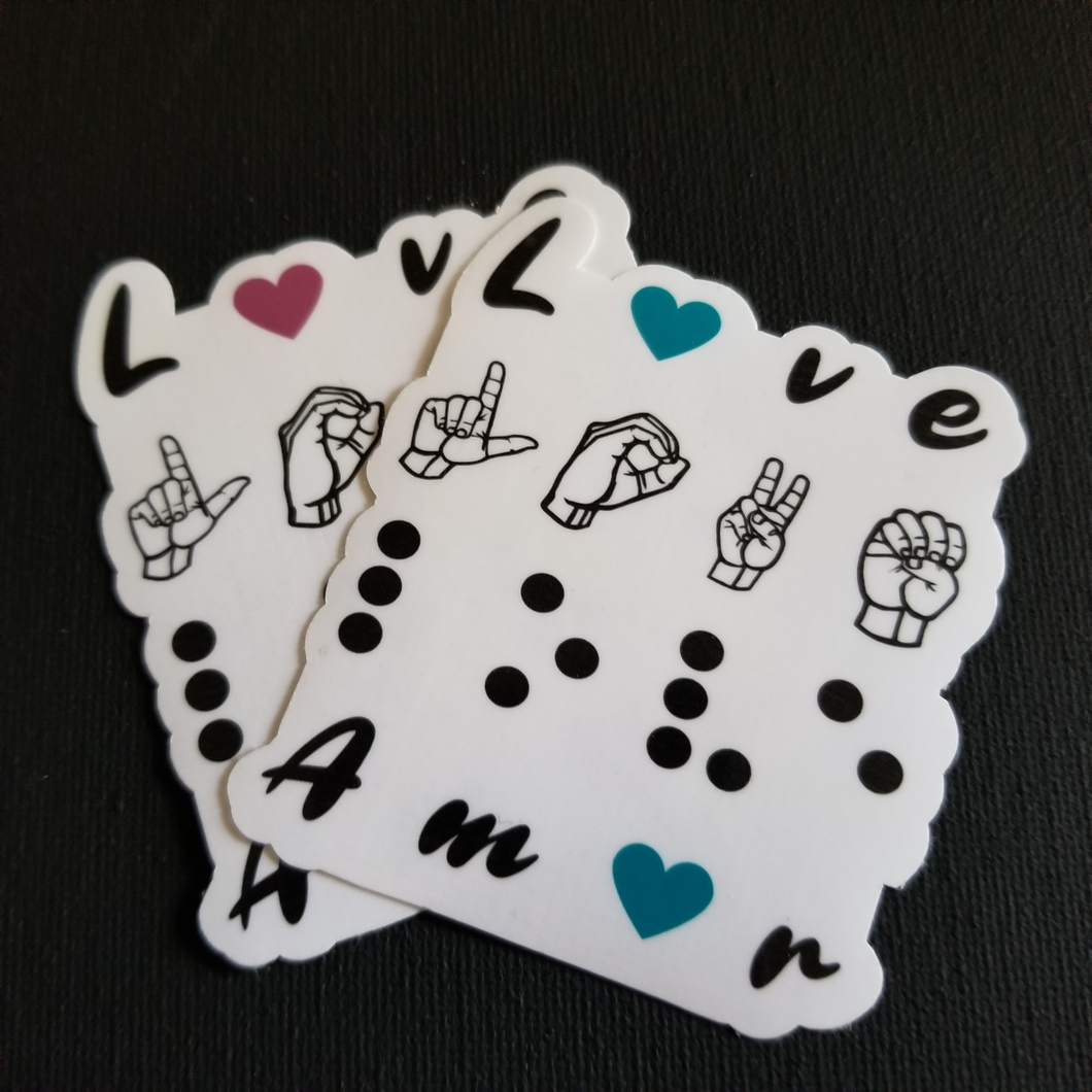 Two stickers. One with mauve heats and the other one with turquoise 
