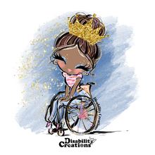 Load image into Gallery viewer, Miss Wheelchair USA,  Black Woman with Brown Hair, Blue Background Sticker
