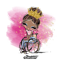 Load image into Gallery viewer, Miss Wheelchair USA,  Black Woman with Brown Hair, Pink Background Sticker

