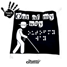 Load image into Gallery viewer, A folded shirt. On the top left is a black hand. On the palm, it says, &quot;Touch me.&quot; The Disability Creations logo is at the bottom.
