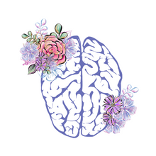Load image into Gallery viewer, A light purple brain with two flower arrangements. One arrangement is located on the top left with pink, purple, light purple, and green leaves. The bottom right arrangement has purple flowers and leaves.
