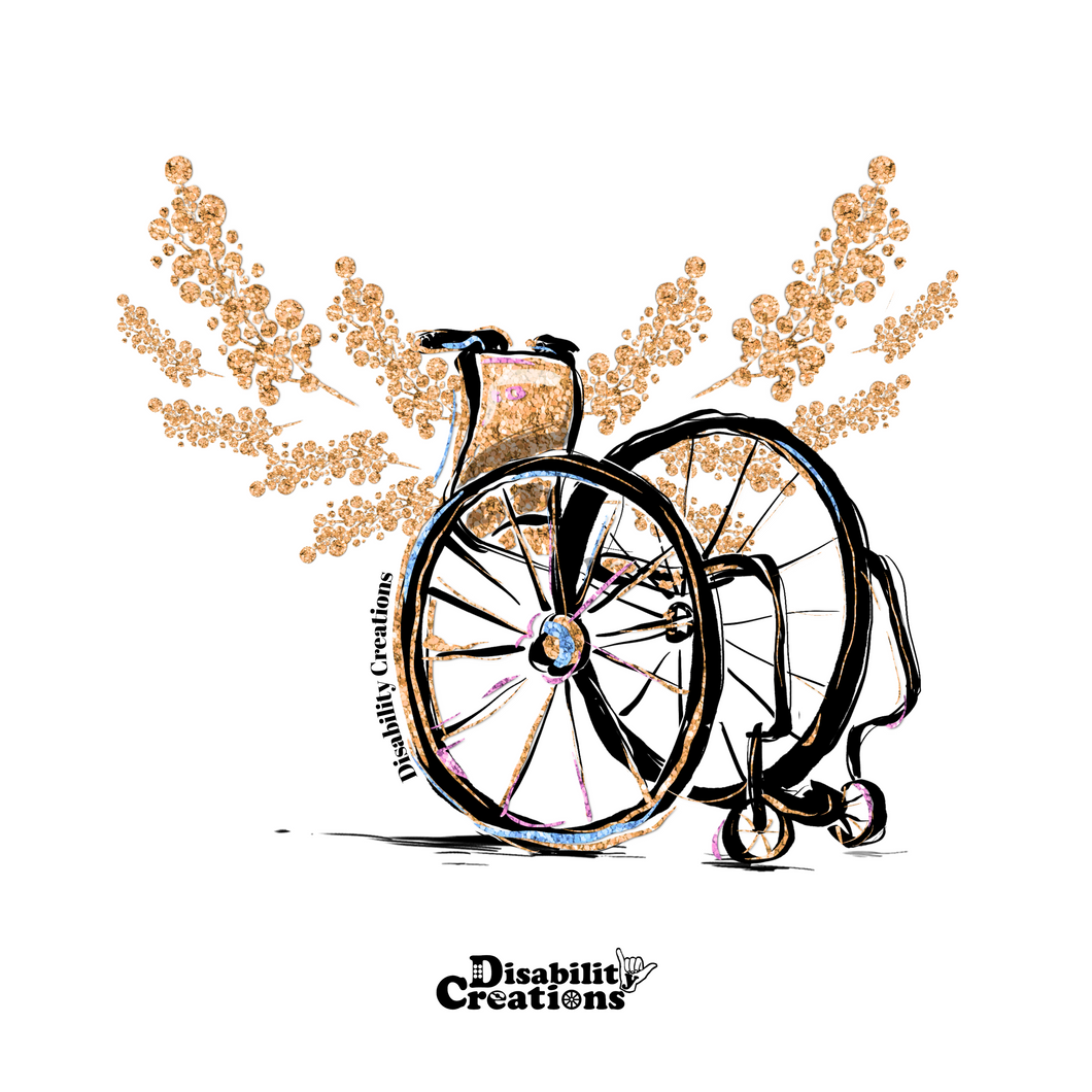 Wheelchair with Golden Wings Sticker
