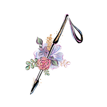 Load image into Gallery viewer, A white cane with a flower arrangement in the middle. 

